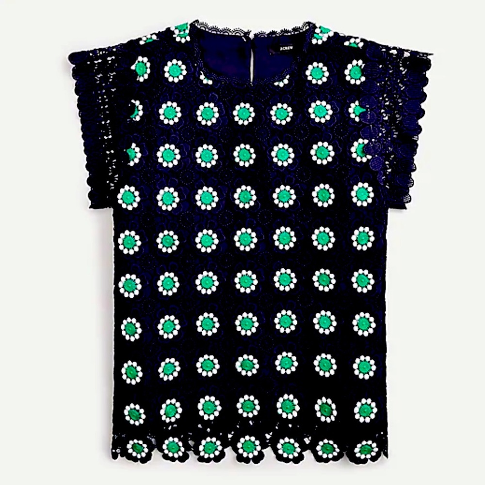 NWT JCrew Floral Green Dark Navy crochet sleeveless top XXS